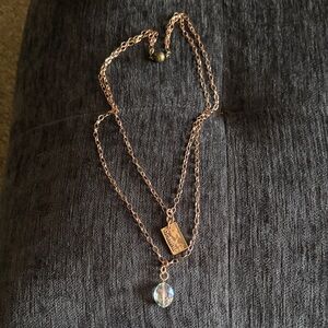 Rose Gold Layered Necklace with Crystal Pendant